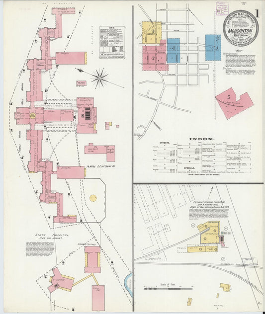 Sanborn Fire Insurance Map from Morganton, Burke County, North Carolina (1905), Sheet #0001 - Complete Map Set gallery image, historic Sanborn map, vintage wall art, North Carolina North Carolina