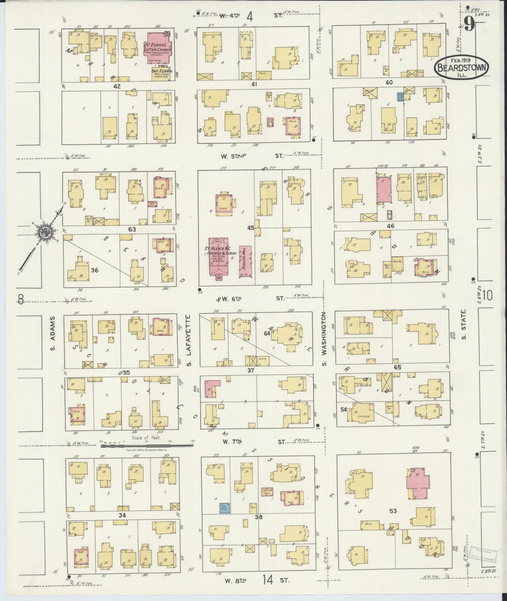 Sanborn Fire Insurance Map from Beardstown, Cass County, Illinois (1919), Sheet #0009 - Complete Map Set gallery image, historic Sanborn map, vintage wall art, Illinois Illinois