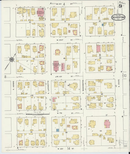 Sanborn Fire Insurance Map from Beardstown, Cass County, Illinois (1919), Sheet #0009 - Complete Map Set gallery image, historic Sanborn map, vintage wall art, Illinois Illinois