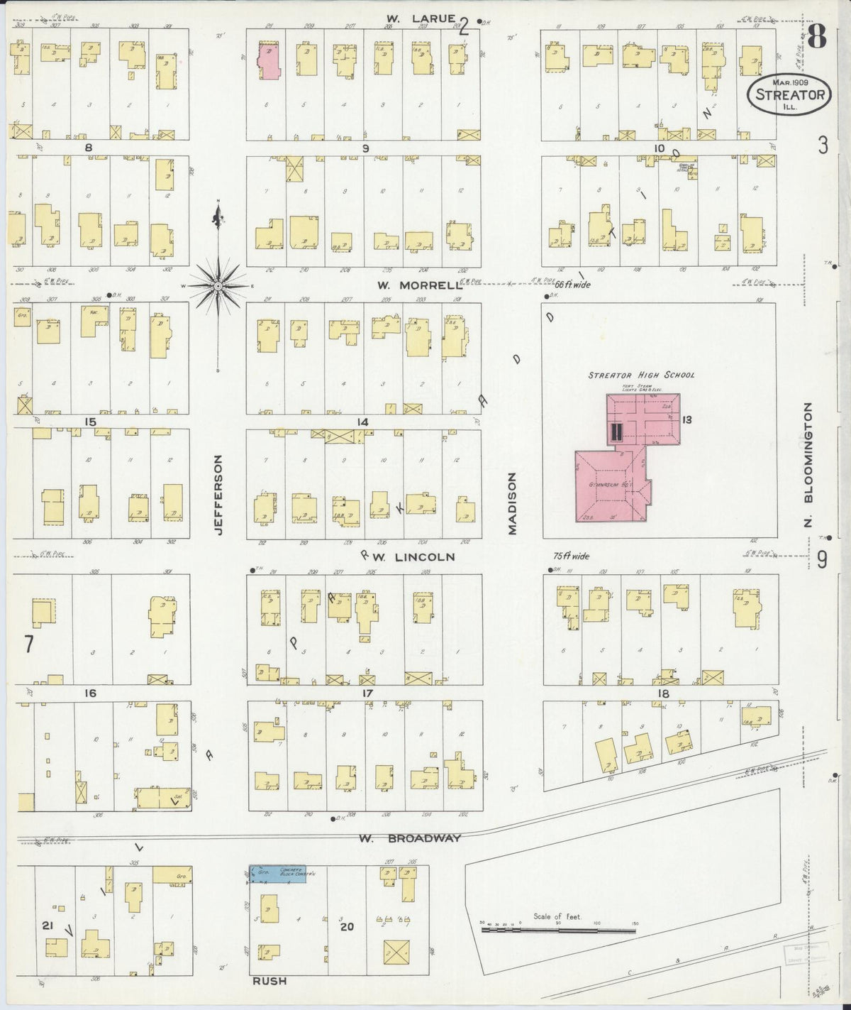 Sanborn Fire Insurance Map from Streator, La Salle County, Illinois (1909), Sheet #0008 - Complete Map Set gallery image, historic Sanborn map, vintage wall art, Illinois Illinois