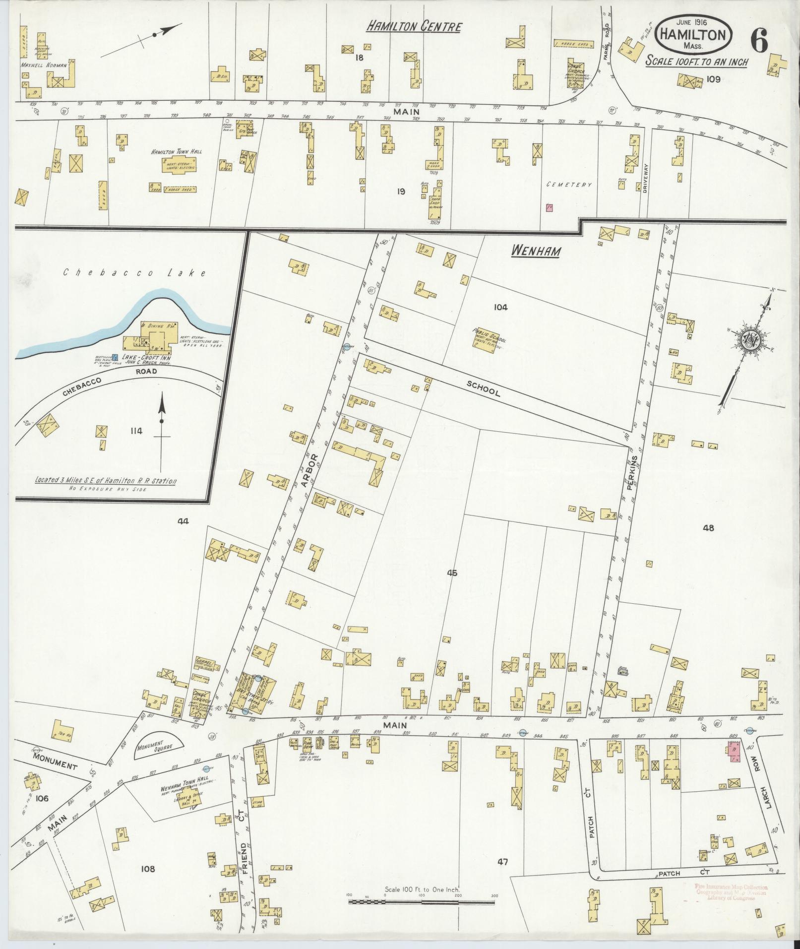 Sanborn Fire Insurance Map from Hamilton, Essex County, Massachusetts (1916), Sheet #0006 - Historic Sanborn Fire Insurance Map Print, vintage old map wall art, antique decor, genealogy gift, Massachusetts Massachusetts map