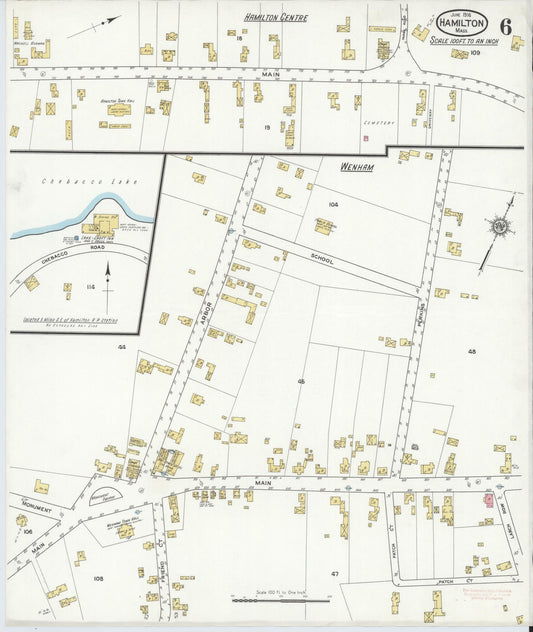 Sanborn Fire Insurance Map from Hamilton, Essex County, Massachusetts (1916), Sheet #0006 - Historic Sanborn Fire Insurance Map Print, vintage old map wall art, antique decor, genealogy gift, Massachusetts Massachusetts map