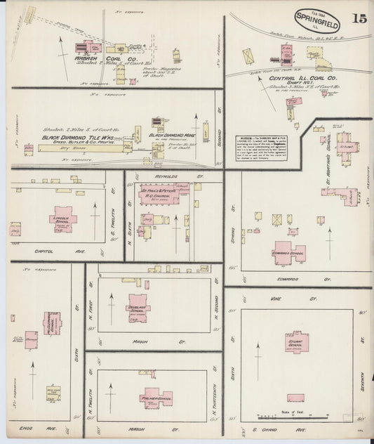 Sanborn Fire Insurance Map from Springfield, Sangamon County, Illinois (1884), Sheet #0015 - Historic Sanborn Fire Insurance Map Print, vintage old map wall art, antique decor, genealogy gift, Illinois Illinois map