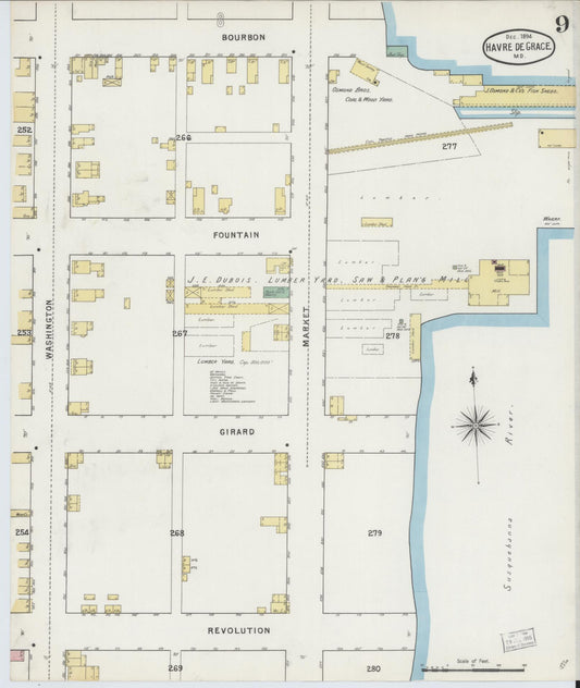 Sanborn Fire Insurance Map from Havre De Grace, Harford County, Maryland (1894), Sheet #0009 - Historic Sanborn Fire Insurance Map Print, vintage old map wall art