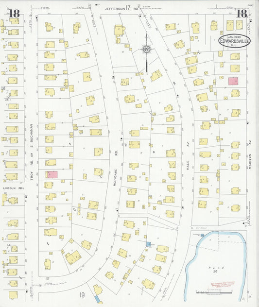 Sanborn Fire Insurance Map from Edwardsville, Madison County, Illinois (1930), Sheet #0018 - Historic Sanborn Fire Insurance Map Print, vintage old map wall art, antique decor, genealogy gift, Illinois Illinois map