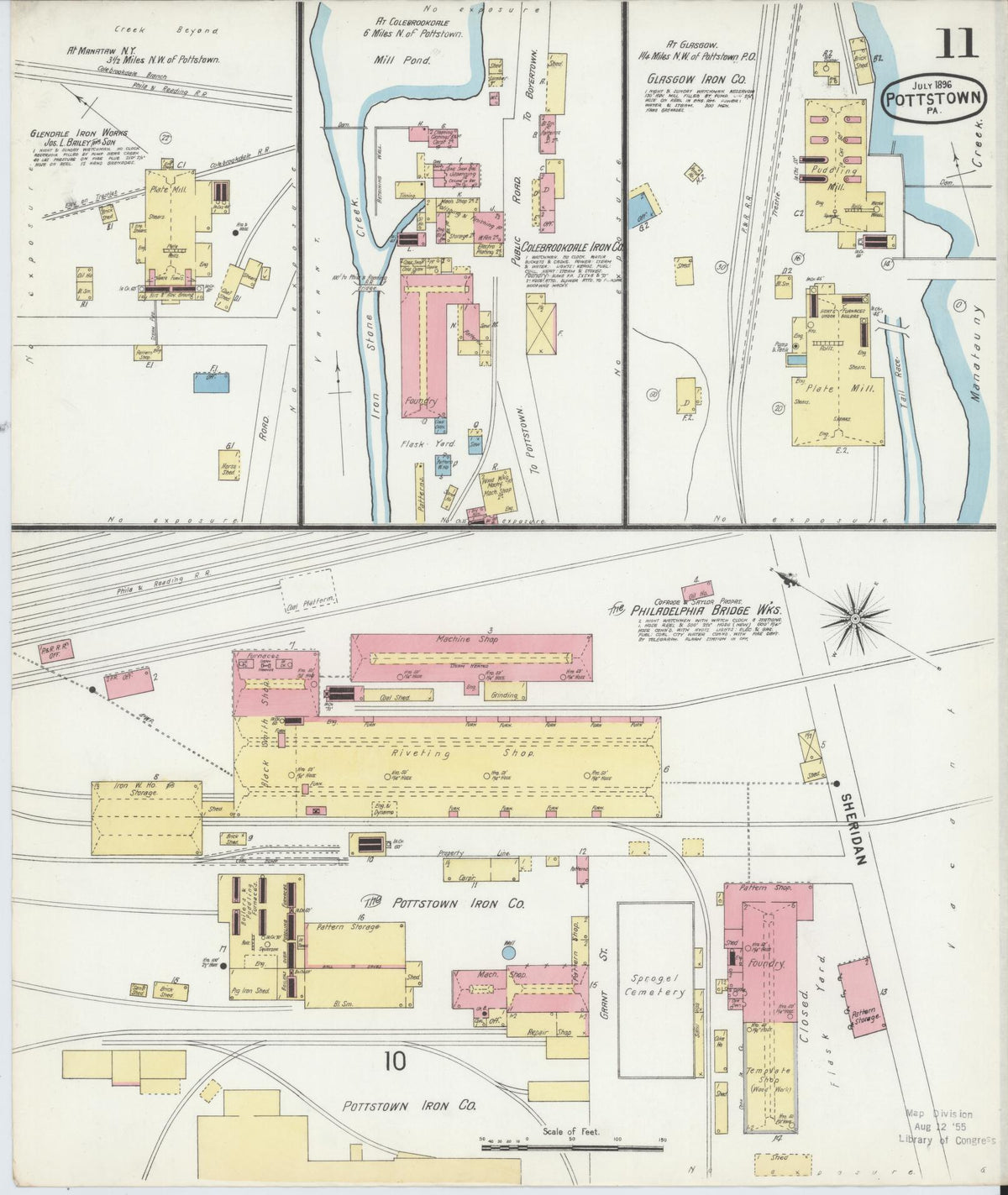 Sanborn Fire Insurance Map from Pottstown, Montgomery County, Pennsylvania (1896), Sheet #0011 - Historic Sanborn Fire Insurance Map Print, vintage old map wall art, antique decor, genealogy gift, Pennsylvania Pennsylvania map