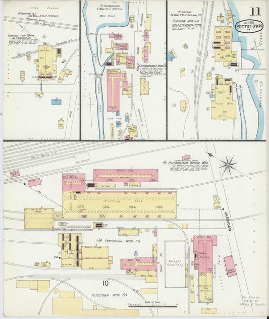 Sanborn Fire Insurance Map from Pottstown, Montgomery County, Pennsylvania (1896), Sheet #0011 - Historic Sanborn Fire Insurance Map Print, vintage old map wall art, antique decor, genealogy gift, Pennsylvania Pennsylvania map