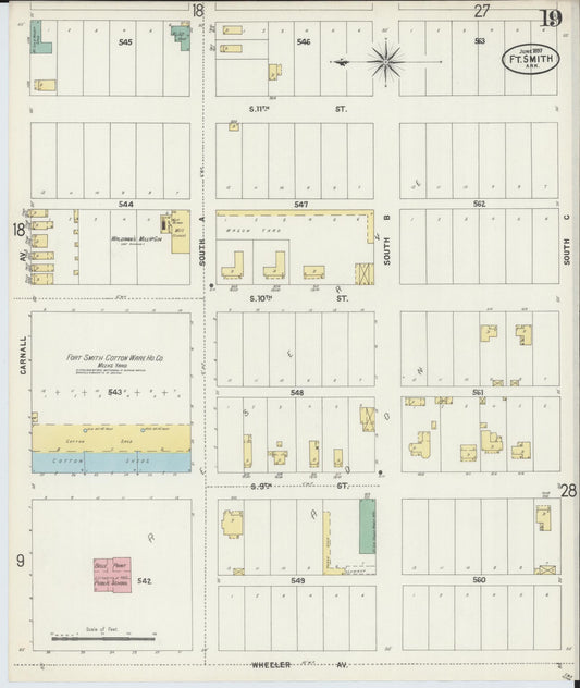 Sanborn Fire Insurance Map from Fort Smith, Sebastian County, Arkansas (1897), Sheet #0019 - Historic Sanborn Fire Insurance Map Print, vintage old map wall art, antique decor, genealogy gift, Arkansas Arkansas map