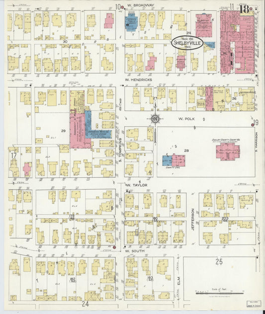 Sanborn Fire Insurance Map from Shelbyville, Shelby County, Indiana (1916), Sheet #0018 - Historic Sanborn Fire Insurance Map Print, vintage old map wall art, antique decor, genealogy gift, Indiana Indiana map