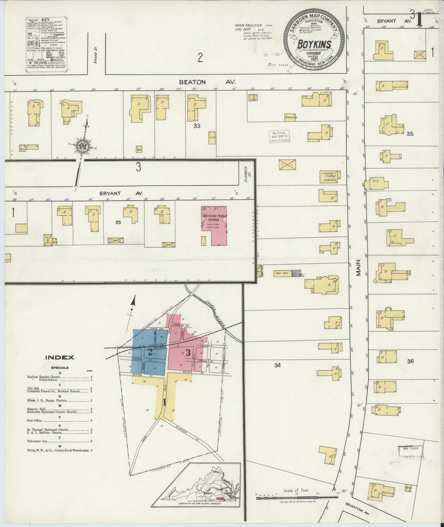 Sanborn Fire Insurance Map from Boykins, Southampton County, Virginia. (1921) – Historic Sanborn Fire Insurance Map Print