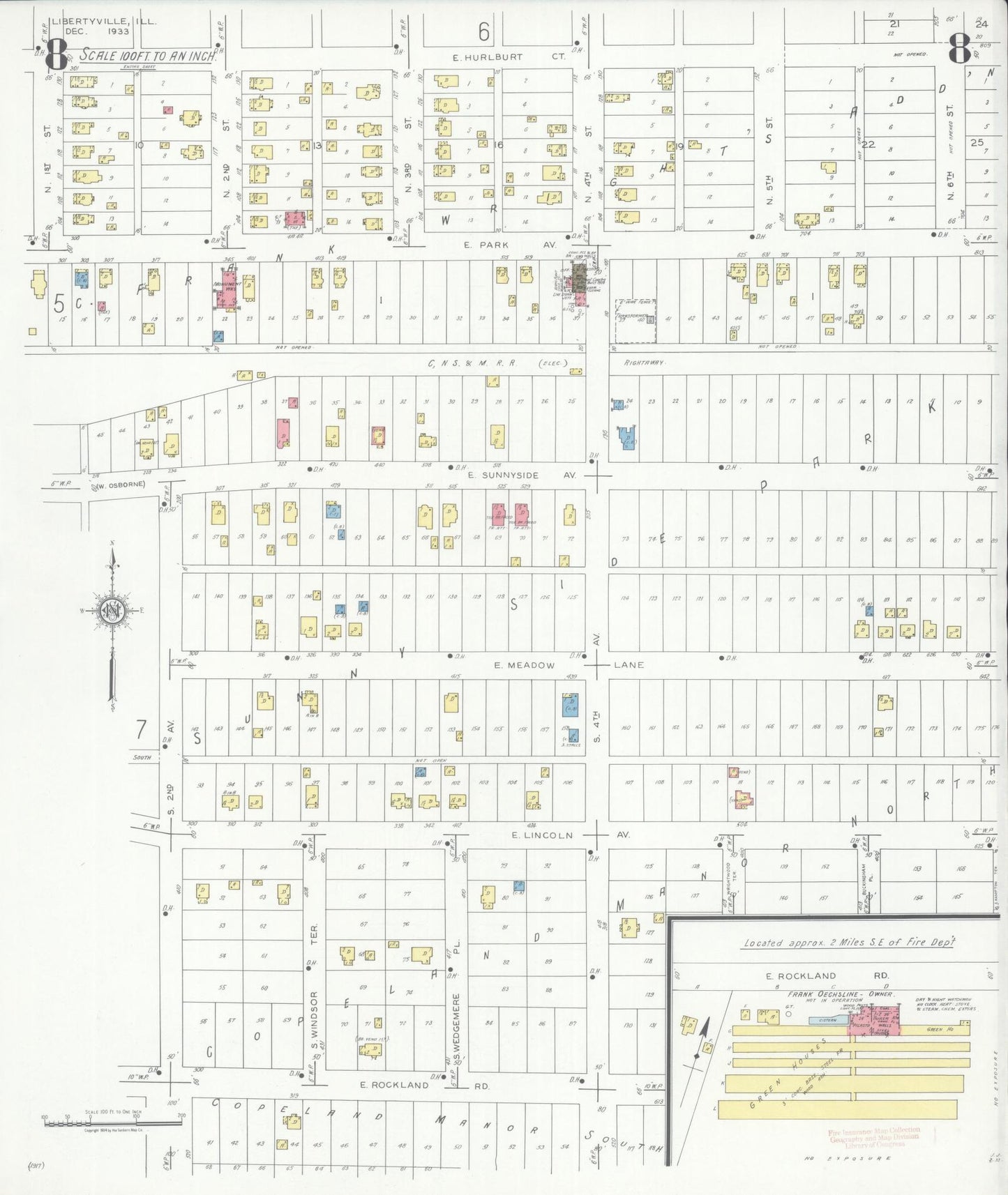 Sanborn Fire Insurance Map from Libertyville, Lake County, Illinois (1933), Sheet #0008 - Complete Map Set gallery image, historic Sanborn map, vintage wall art, Illinois Illinois
