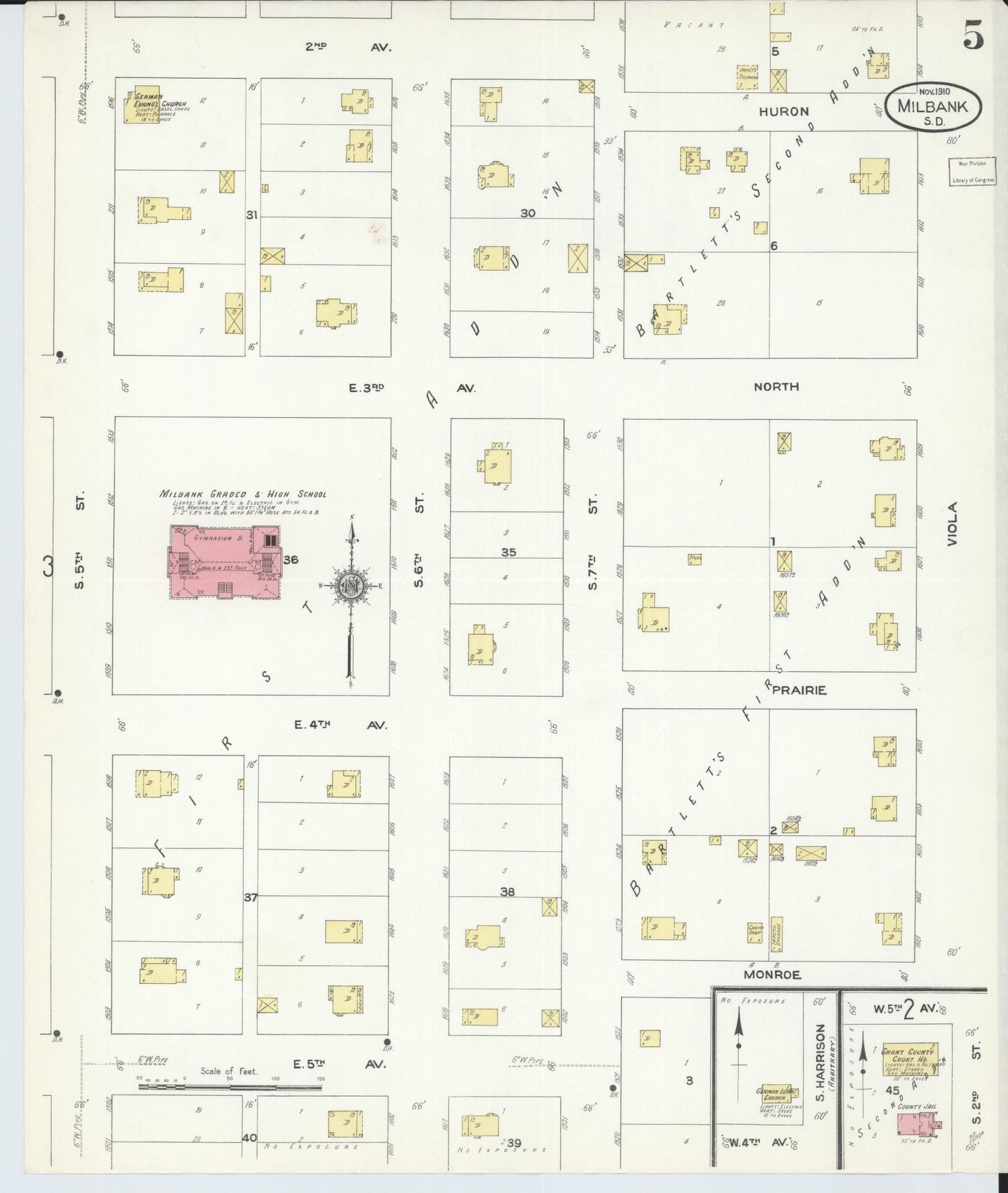 Sanborn Fire Insurance Map from Milbank, Grant County, South Dakota (1910), Sheet #0005 - Historic Sanborn Fire Insurance Map Print, vintage old map wall art, antique decor, genealogy gift, South Dakota South Dakota map