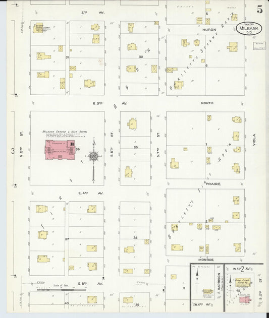 Sanborn Fire Insurance Map from Milbank, Grant County, South Dakota (1910), Sheet #0005 - Historic Sanborn Fire Insurance Map Print, vintage old map wall art, antique decor, genealogy gift, South Dakota South Dakota map