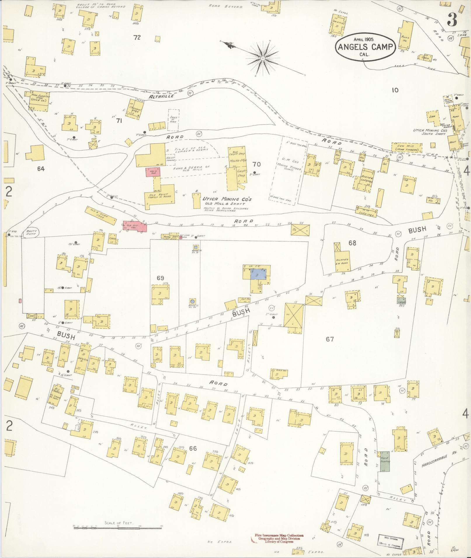 Sanborn Fire Insurance Map from Angels Camp, Calaveras County, California (1905), Sheet #0003 - Historic Sanborn Fire Insurance Map Print, vintage old map wall art, antique decor, genealogy gift, California California map