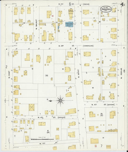 Sanborn Fire Insurance Map from Paragould, Greene County, Arkansas (1909), Sheet #0004 - Complete Map Set gallery image, historic Sanborn map, vintage wall art, Arkansas Arkansas
