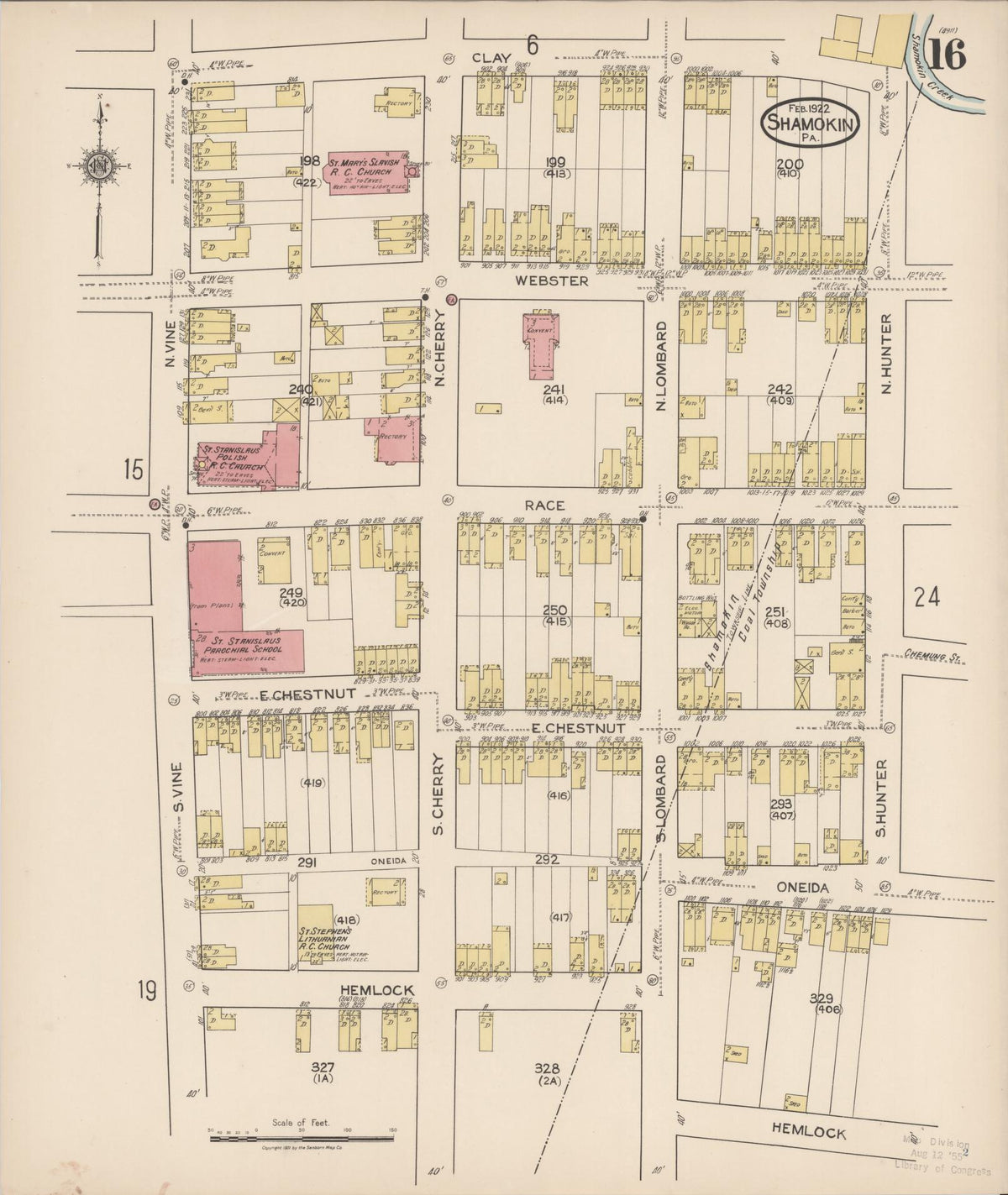 Sanborn Fire Insurance Map from Shamokin, Northumberland County, Pennsylvania (1922), Sheet #0016 - Historic Sanborn Fire Insurance Map Print, vintage old map wall art, antique decor, genealogy gift, Pennsylvania Pennsylvania map