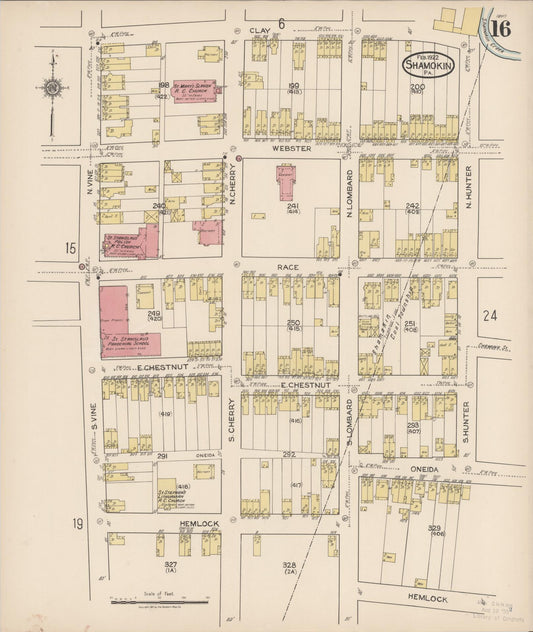 Sanborn Fire Insurance Map from Shamokin, Northumberland County, Pennsylvania (1922), Sheet #0016 - Historic Sanborn Fire Insurance Map Print, vintage old map wall art, antique decor, genealogy gift, Pennsylvania Pennsylvania map