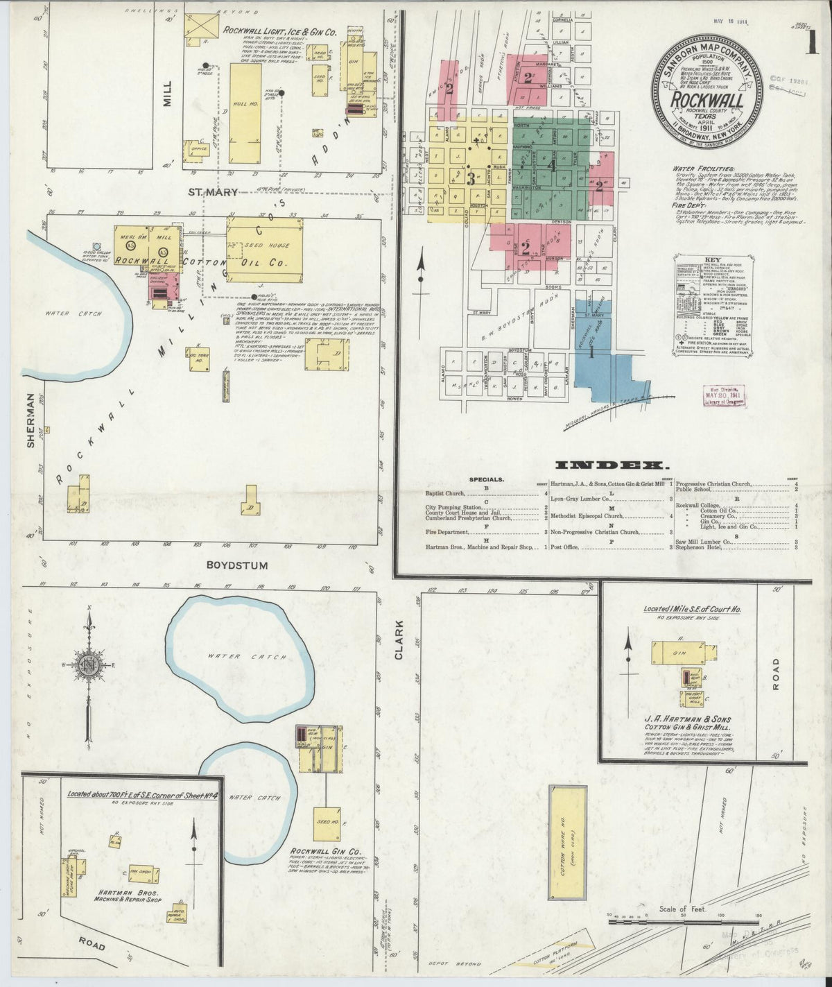 Sanborn Fire Insurance Map from Rockwall, Rockwall County, Texas (1911), Sheet #0001 - Historic Sanborn Fire Insurance Map Print, vintage old map wall art, antique decor, genealogy gift, Texas Texas map