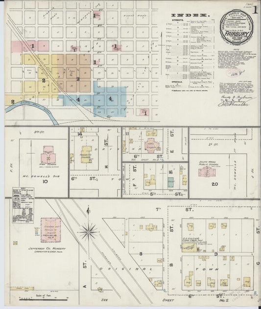 Sanborn Fire Insurance Map from Fairbury, Jefferson County, Nebraska (1889), Sheet #0001 - Historic Sanborn Fire Insurance Map Print, vintage old map wall art, antique decor, genealogy gift, Nebraska Nebraska map