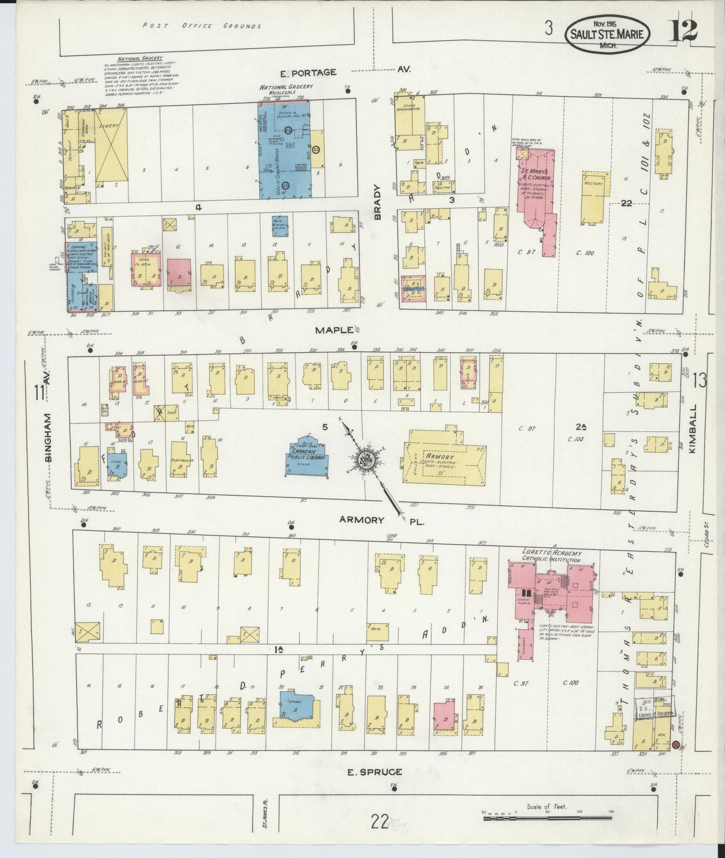 Sanborn Fire Insurance Map from Sault Sainte Marie, Chippewa County, Michigan (1915), Sheet #0012 - Complete Map Set gallery image, historic Sanborn map, vintage wall art, Michigan Michigan
