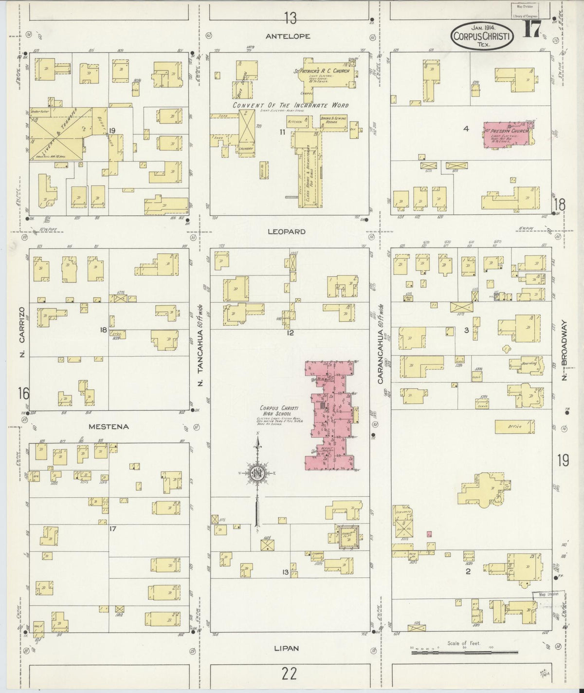 Sanborn Fire Insurance Map from Corpus Christi, Nueces County, Texas (1914), Sheet #0017 - Complete Map Set gallery image, historic Sanborn map, vintage wall art, Texas Texas