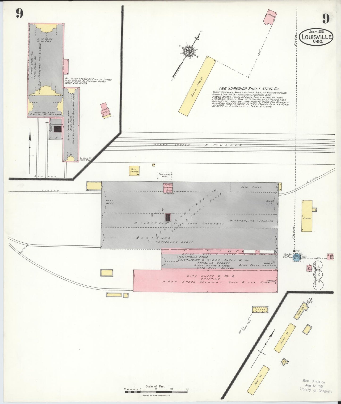 Sanborn Fire Insurance Map from Louisville, Stark County, Ohio (1923), Sheet #0009 - Historic Sanborn Fire Insurance Map Print, vintage old map wall art, antique decor, genealogy gift, Ohio Ohio map