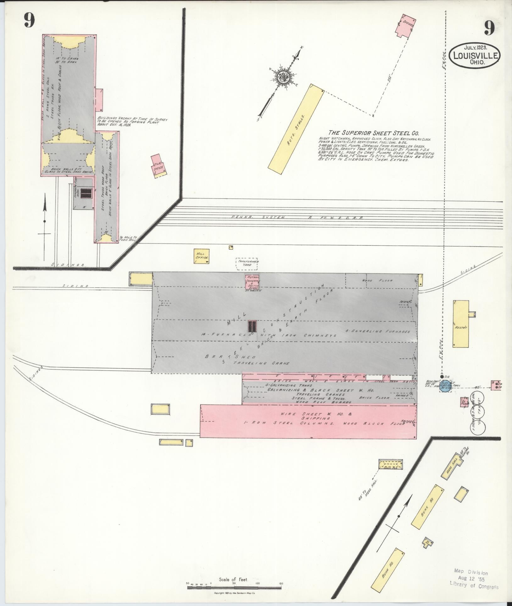 Sanborn Fire Insurance Map from Louisville, Stark County, Ohio (1923), Sheet #0009 - Historic Sanborn Fire Insurance Map Print, vintage old map wall art, antique decor, genealogy gift, Ohio Ohio map