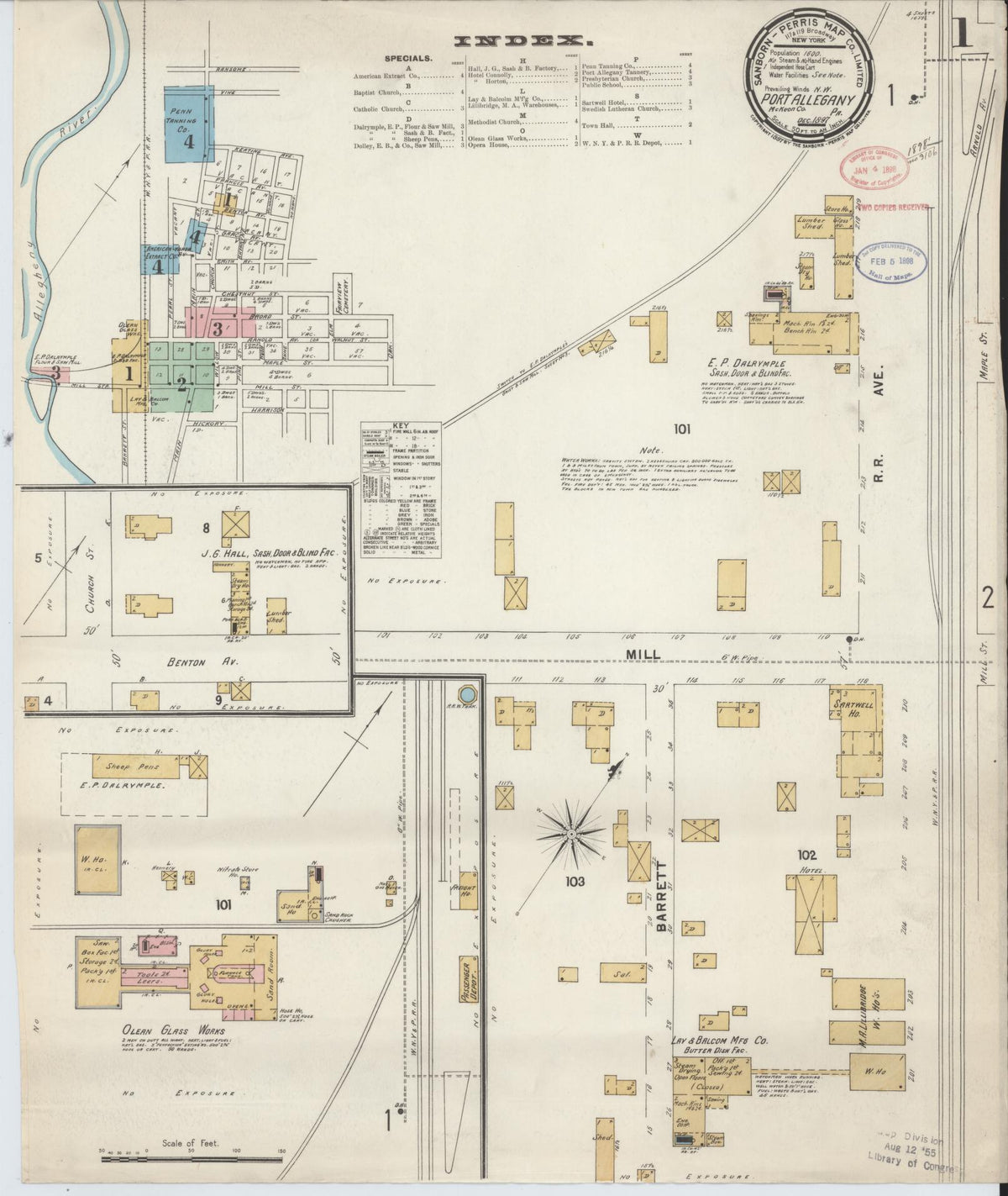 Sanborn Fire Insurance Map from Port Allegany, McKean County, Pennsylvania (1897), Sheet #0001 - Historic Sanborn Fire Insurance Map Print, vintage old map wall art, antique decor, genealogy gift, Pennsylvania Pennsylvania map