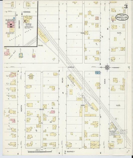 Sanborn Fire Insurance Map from Marcellus, Cass County, Michigan (1914), Sheet #0003 - Historic Sanborn Fire Insurance Map Print, vintage old map wall art, antique decor, genealogy gift, Michigan Michigan map