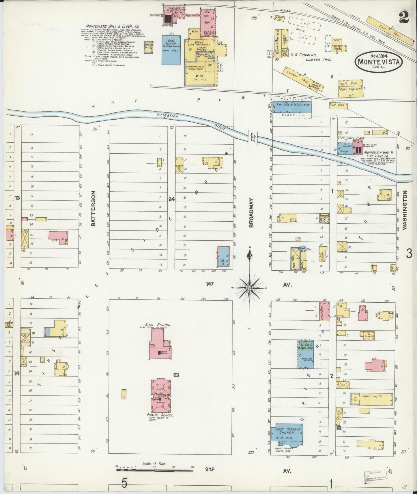 Sanborn Fire Insurance Map from Monte Vista, Rio Grande County, Colorado (1904), Sheet #0002 - Complete Map Set gallery image, historic Sanborn map, vintage wall art, Colorado Colorado