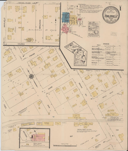 Sanborn Fire Insurance Map from Fowlerville, Livingston County, Michigan (1922), Sheet #0001 - Complete Map Set gallery image, historic Sanborn map, vintage wall art, Michigan Michigan