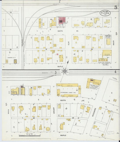 Sanborn Fire Insurance Map from Flora, Clay County, Illinois (1906), Sheet #0005 - Complete Map Set gallery image, historic Sanborn map, vintage wall art, Illinois Illinois