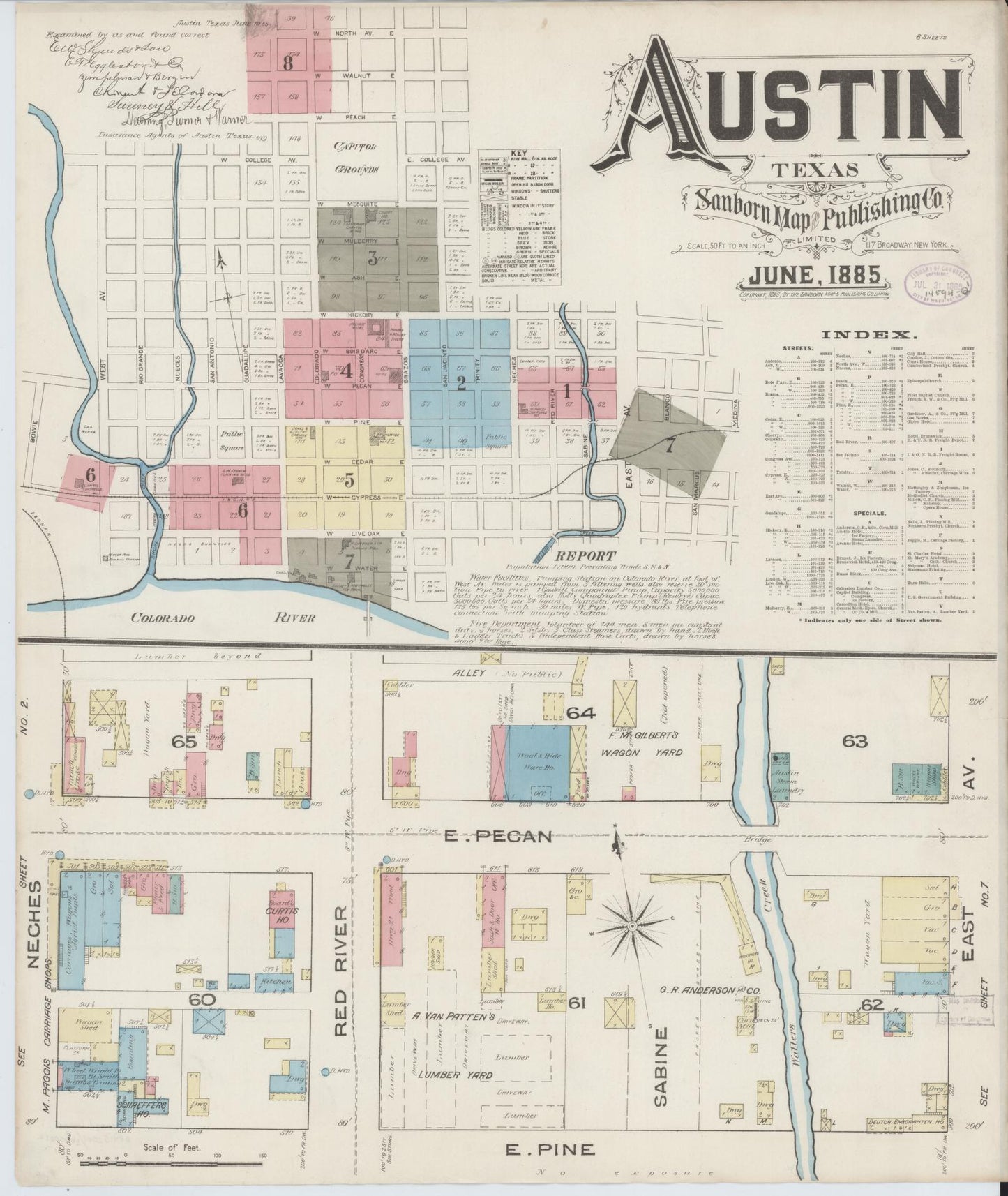 Sanborn Fire Insurance Map from Austin, Travis County, Texas. (1885) – Historic Sanborn Fire Insurance Map Print
