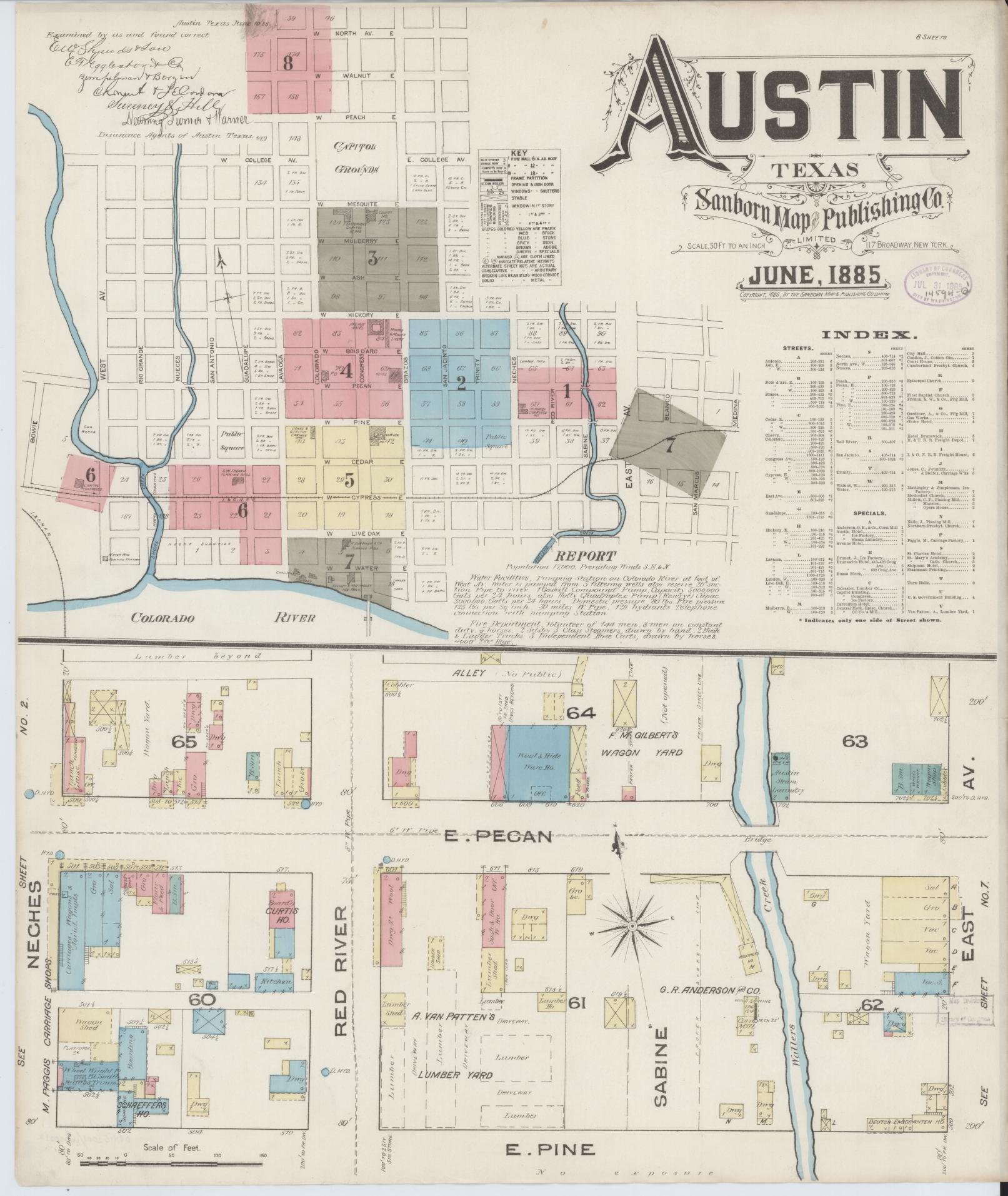 Sanborn Fire Insurance Map from Austin, Travis County, Texas. (1885) – Historic Sanborn Fire Insurance Map Print