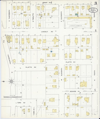 Sanborn Fire Insurance Map from York, York County, Nebraska (1909), Sheet #0003 - Complete Map Set gallery image, historic Sanborn map, vintage wall art, Nebraska Nebraska