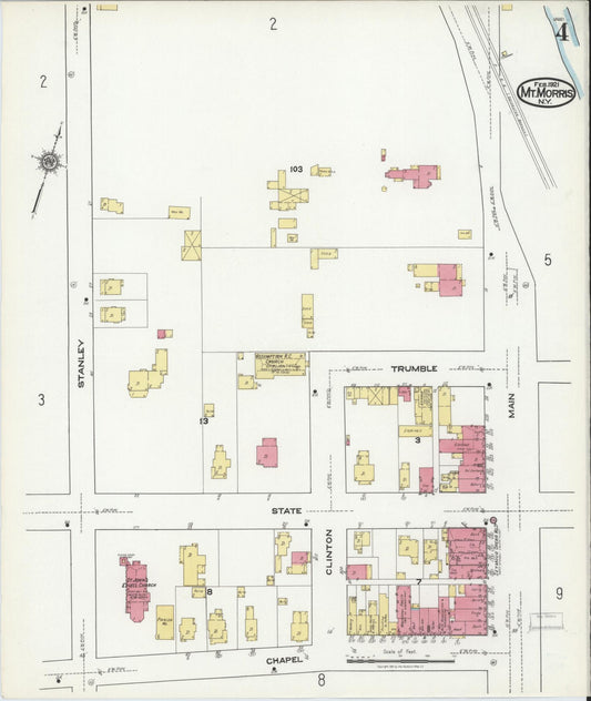 Sanborn Fire Insurance Map from Mount Morris, Livingston County, New York (1921), Sheet #0004 - Historic Sanborn Fire Insurance Map Print, vintage old map wall art, antique decor, genealogy gift, New York New York map