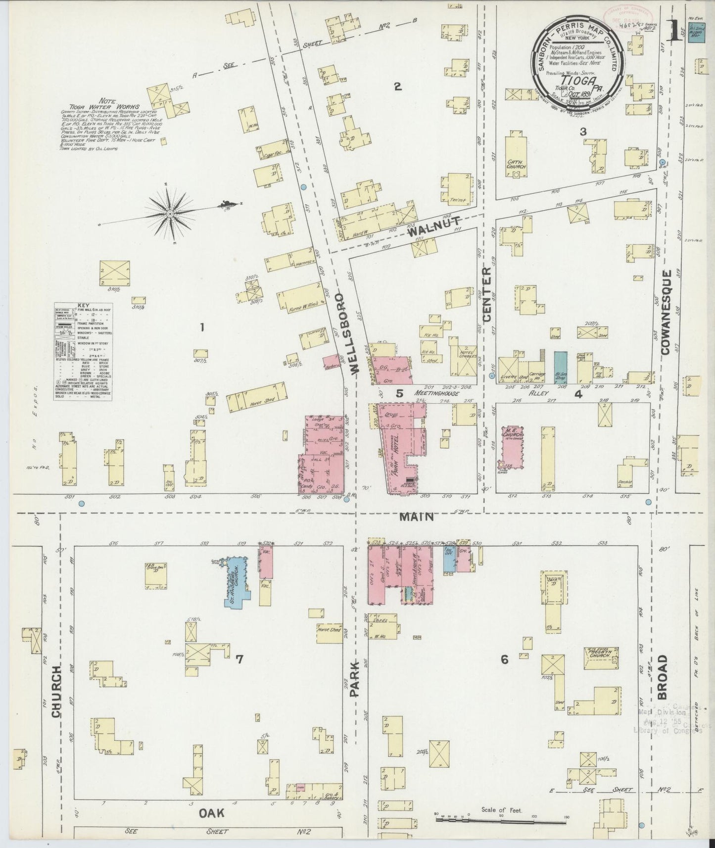 Sanborn Fire Insurance Map from Tioga, Tioga County, Pennsylvania (1891), Sheet #0001 - Complete Map Set gallery image, historic Sanborn map, vintage wall art, Pennsylvania Pennsylvania