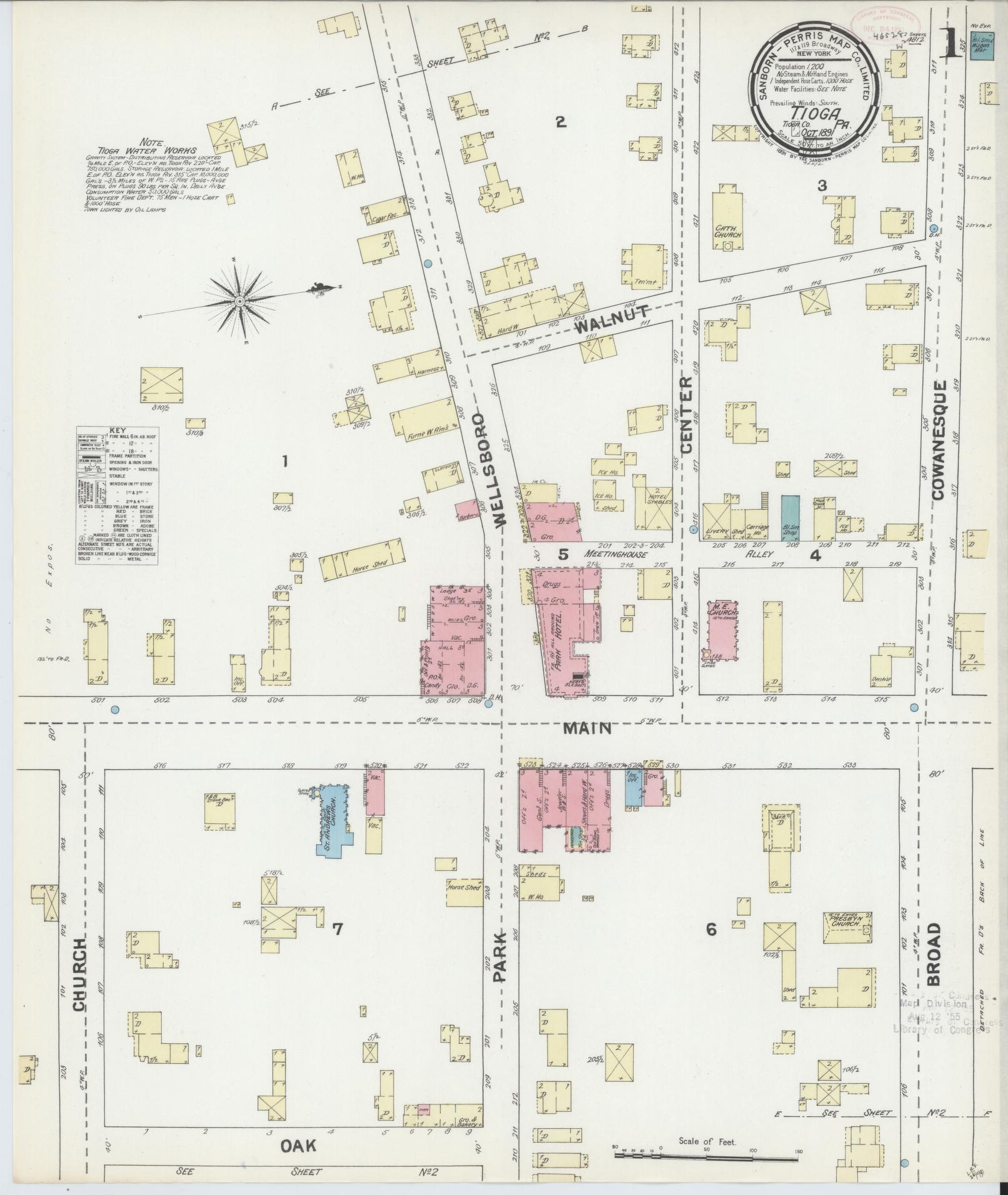 Sanborn Fire Insurance Map from Tioga, Tioga County, Pennsylvania (1891), Sheet #0001 - Complete Map Set gallery image, historic Sanborn map, vintage wall art, Pennsylvania Pennsylvania