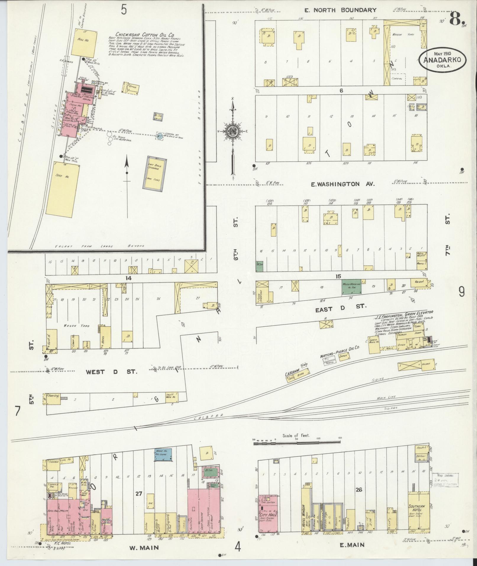 Sanborn Fire Insurance Map from Anadarko, Caddo County, Oklahoma (1910), Sheet #0008 - Complete Map Set gallery image, historic Sanborn map, vintage wall art, Oklahoma Oklahoma