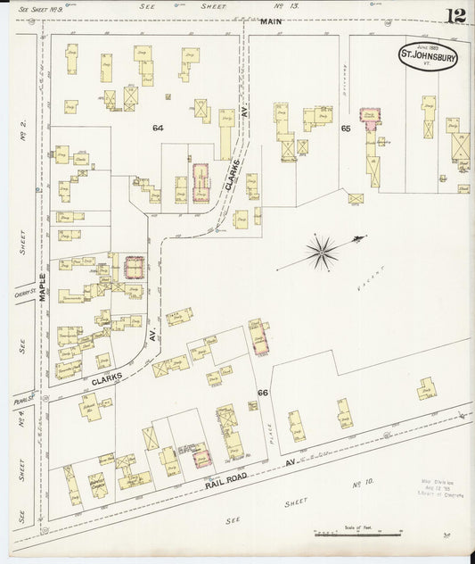 Sanborn Fire Insurance Map from Saint Johnsbury, Caledonia County, Vermont (1889), Sheet #0012 - Historic Sanborn Fire Insurance Map Print, vintage old map wall art, antique decor, genealogy gift, Vermont Vermont map
