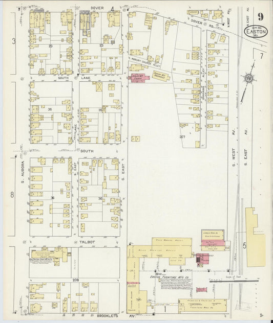 Talbot, Maryland - 1912 - Sanborn Fire Insurance Map, Sheet #0009 - Historic Sanborn Fire Insurance Map Print, Talbot Maryland 1912 0009 vintage old map wall art