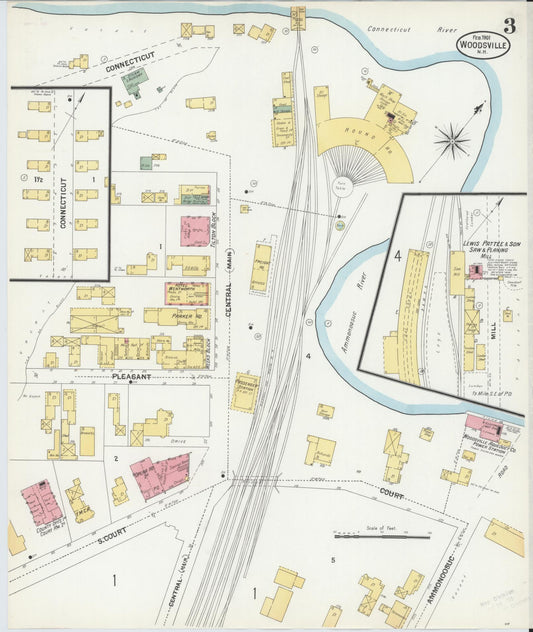 Sanborn Fire Insurance Map from Woodsville, Grafton County, New Hampshire (1901), Sheet #0003 - Historic Sanborn Fire Insurance Map Print, vintage old map wall art, antique decor, genealogy gift, New Hampshire New Hampshire map