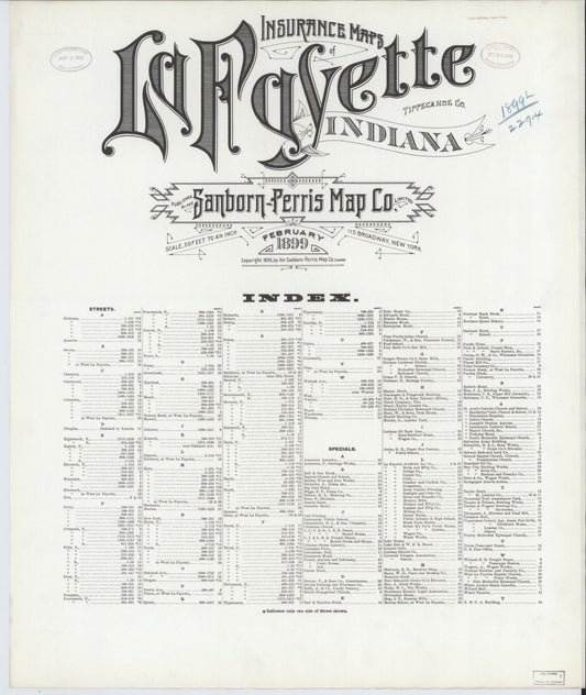Sanborn Fire Insurance Map from Lafayette, Tippecanoe County, Indiana. (1899) – Historic Sanborn Fire Insurance Map Print