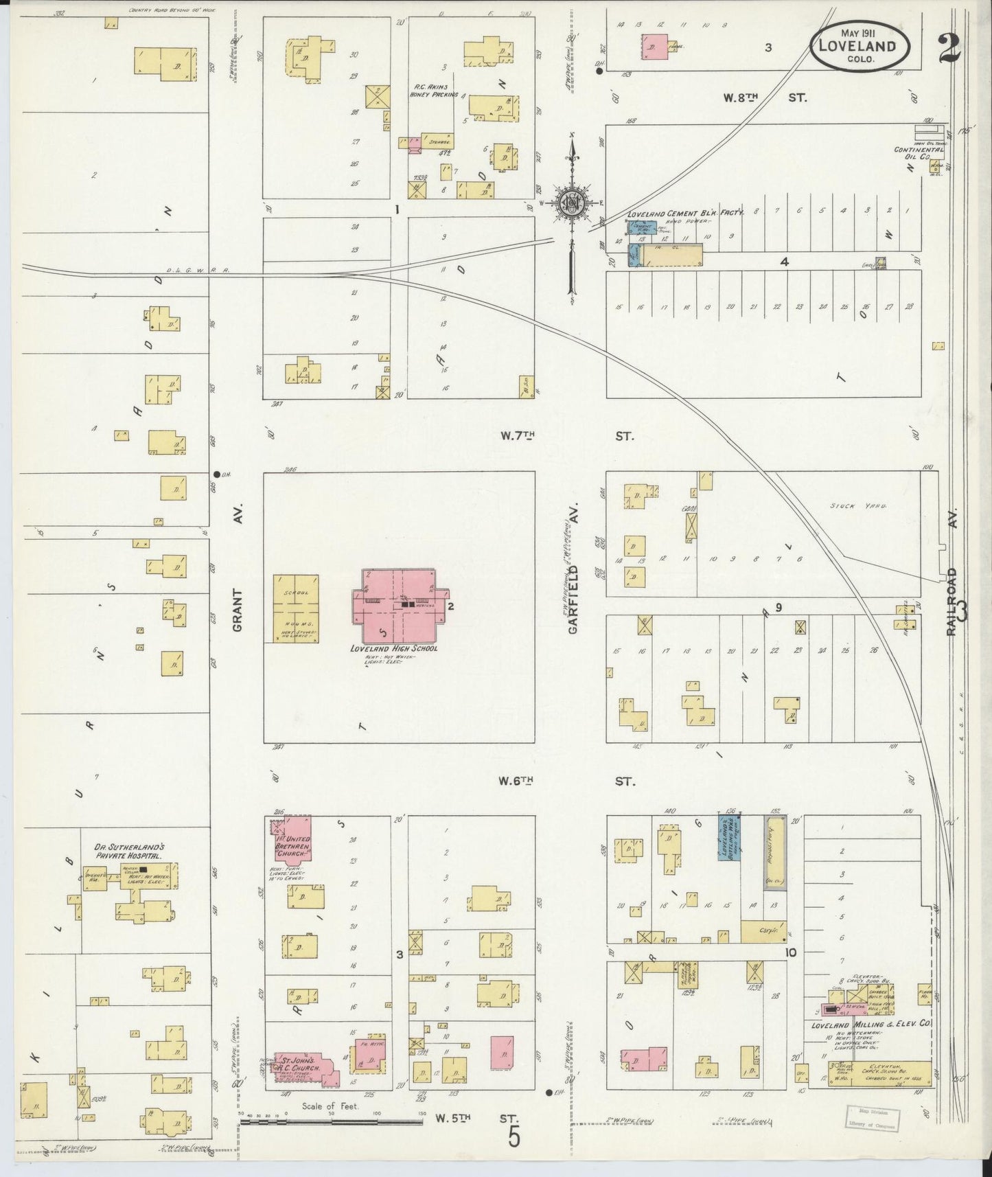 Sanborn Fire Insurance Map from Loveland, Larimer County, Colorado (1911), Sheet #0002 - Complete Map Set gallery image, historic Sanborn map, vintage wall art, Colorado Colorado
