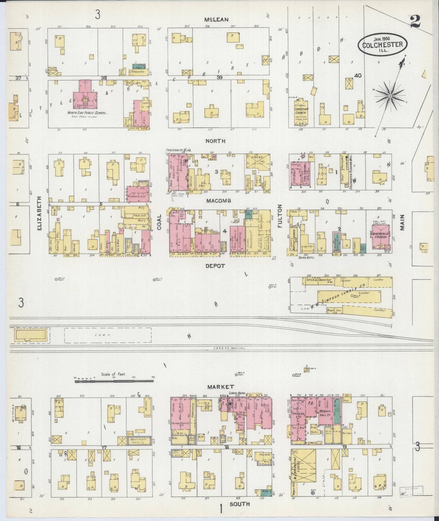 Sanborn Fire Insurance Map from Colchester, Mcdonough County, Illinois (1906), Sheet #0002 - Complete Map Set gallery image, historic Sanborn map, vintage wall art, Illinois Illinois