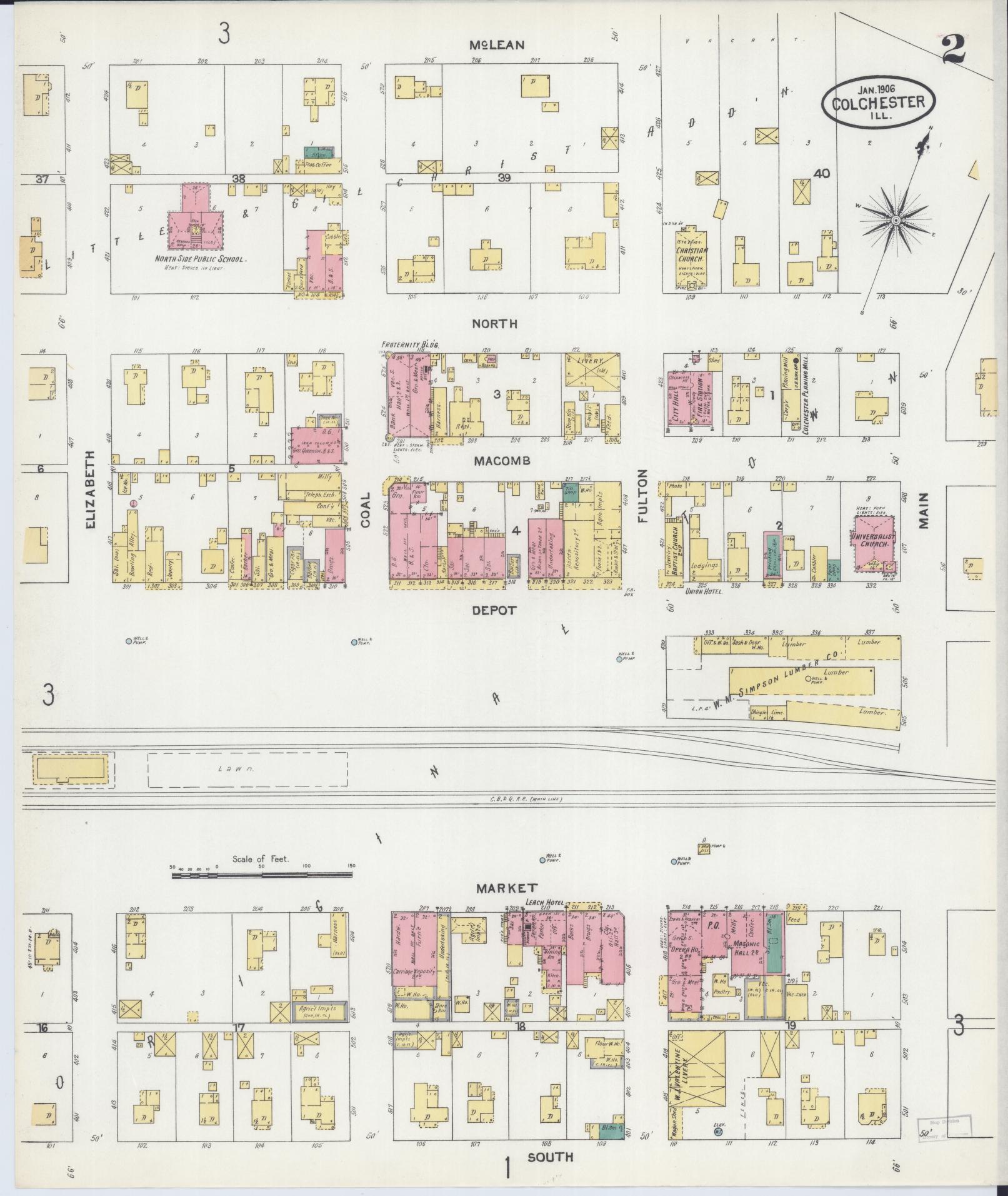 Sanborn Fire Insurance Map from Colchester, Mcdonough County, Illinois (1906), Sheet #0002 - Complete Map Set gallery image, historic Sanborn map, vintage wall art, Illinois Illinois