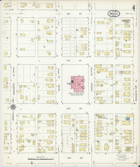Sanborn Fire Insurance Map from Bemidji, Beltrami County, Minnesota (1914), Sheet #0004 - Historic Sanborn Fire Insurance Map Print, vintage old map wall art, antique decor, genealogy gift, Minnesota Minnesota map