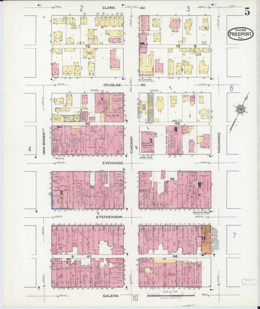 Sanborn Fire Insurance Map from Freeport, Stephenson County, Illinois (1918), Sheet #0005 - Historic Sanborn Fire Insurance Map Print, vintage old map wall art, antique decor, genealogy gift, Illinois Illinois map