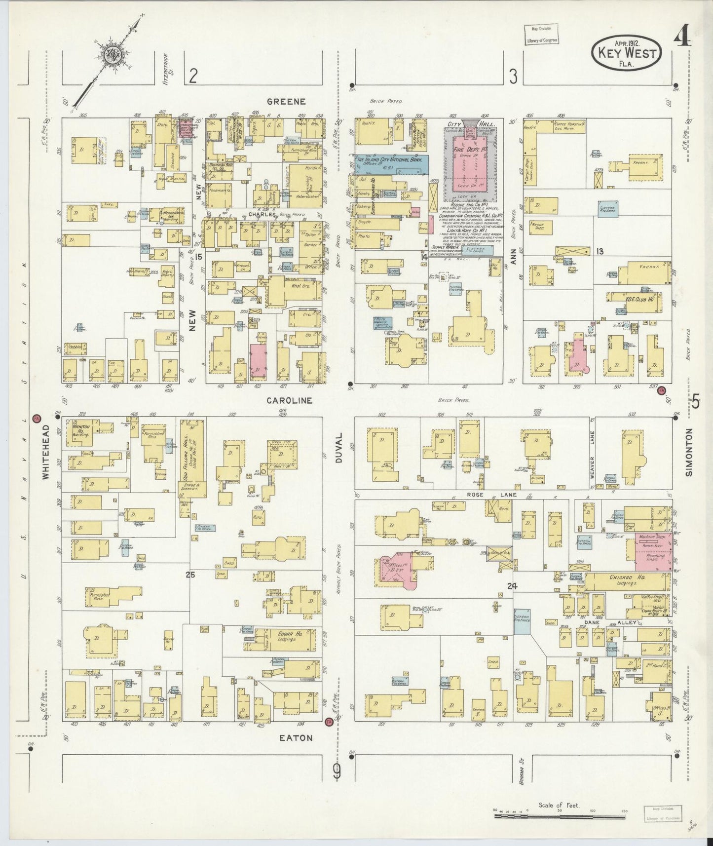 Sanborn Fire Insurance Map from Key West, Monroe County, Florida (1912), Sheet #0004 - Complete Map Set gallery image, historic Sanborn map, vintage wall art, Florida Florida