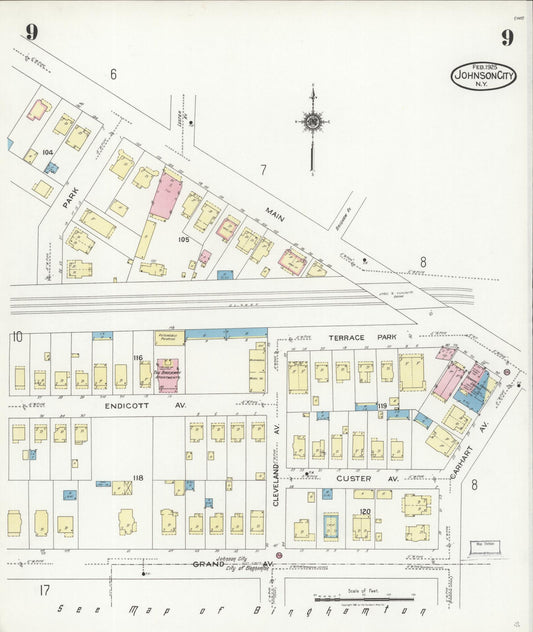 Sanborn Fire Insurance Map from Johnson City, Broome County, New York (1925), Sheet #0009 - Historic Sanborn Fire Insurance Map Print, vintage old map wall art, antique decor, genealogy gift, New York New York map